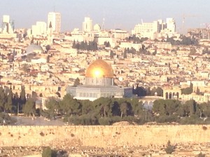 A view of Temple Mount from the Garden of Gethsemane (Mount of Olives)...