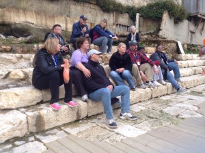 2015 Pegram HL Tour group sitting on the south steps to Temple Mount, 2000 years old and the same steps Jesus would have used to enter the Temple and to teach his disciples from...