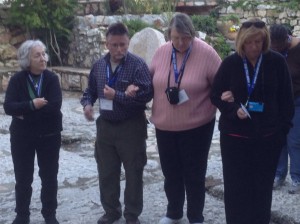 Jean Walker, Rich Gauthier, Joann Williams, and Janetta Green in front of the 'empty' Garden Tomb...